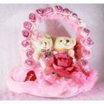 Beautiful Pink Imported Rose Handle Heart with Love Couple Teddy Bears